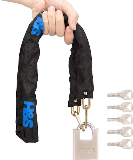 Hands Lanț Antifurt Bicicletă Motocicletă Oțel Acoperit Husă Textilă 6 Mm X 1.2 M Blocare 5 Chei Negru