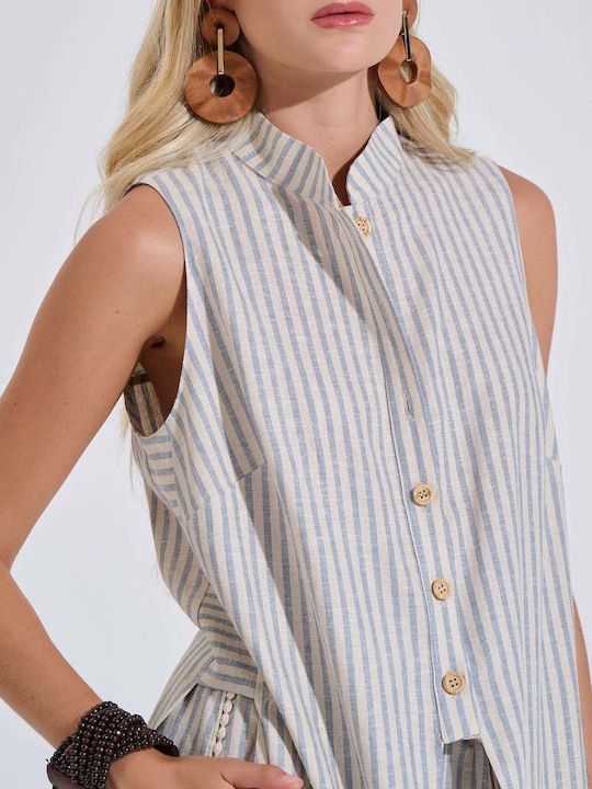 Sleeveless Women's Linen Shirt Siel Striped