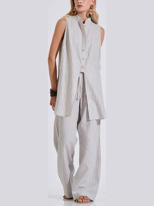 Sleeveless Women's Linen Shirt Siel Striped