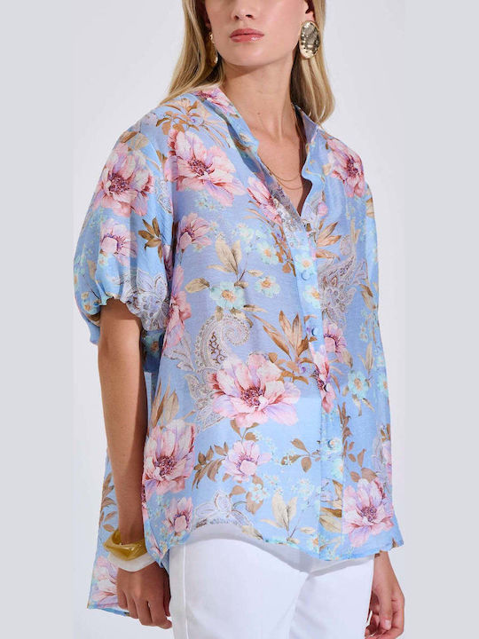 Long Sleeve Women's Linen Shirt Siel Floral