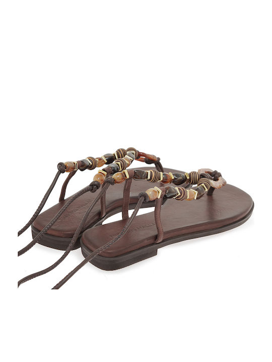 Leather Women's Flat Sandals Brown