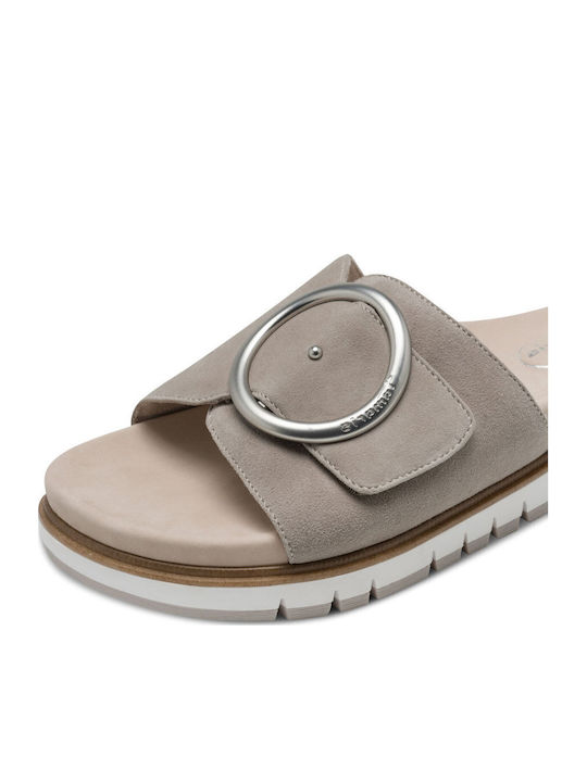 Leder Flache Damen Sandalen Grau