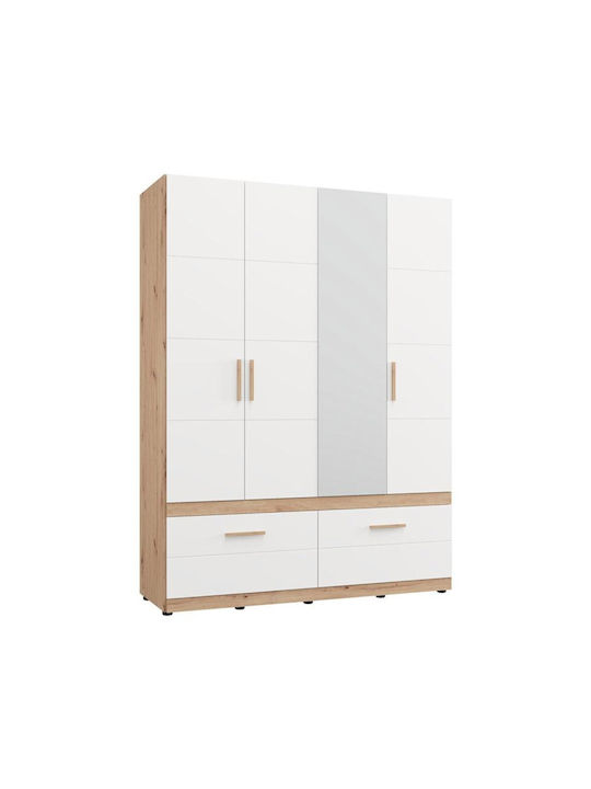 Four Door Wardrobe with Mirror 155x52x208cm