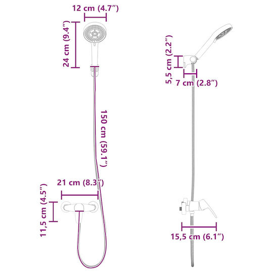 vidaXL Handheld Showerhead with Hose