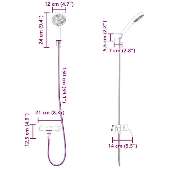 vidaXL Handheld Showerhead with Hose