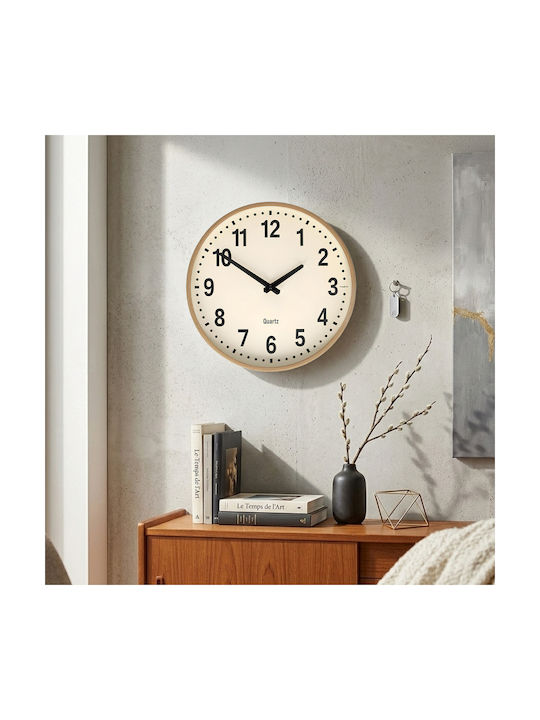 Nedis Silent Wall Clock Wooden Beige Ø30cm