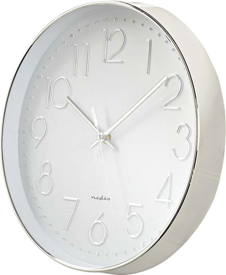 Nedis Wall Clock Plastic White/Silver Ø30cm