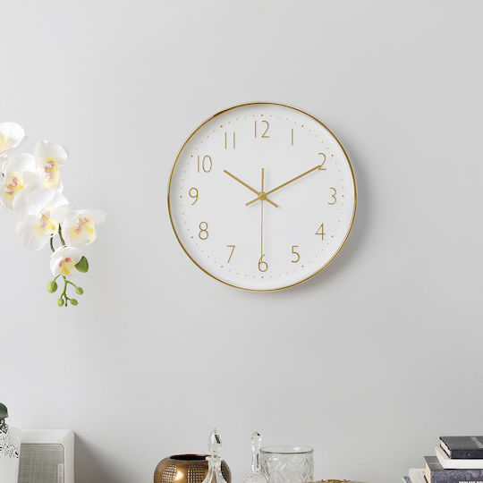 Nedis Ceas de Perete Plastic Gold / White Ø30cm