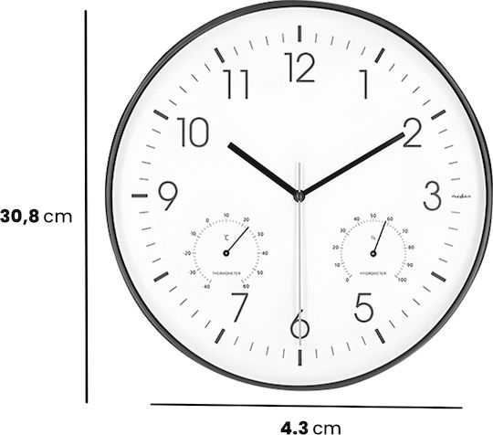 Nedis Αθόρυβο Ρολόι Τοίχου Πλαστικό Λευκό Ø30cm