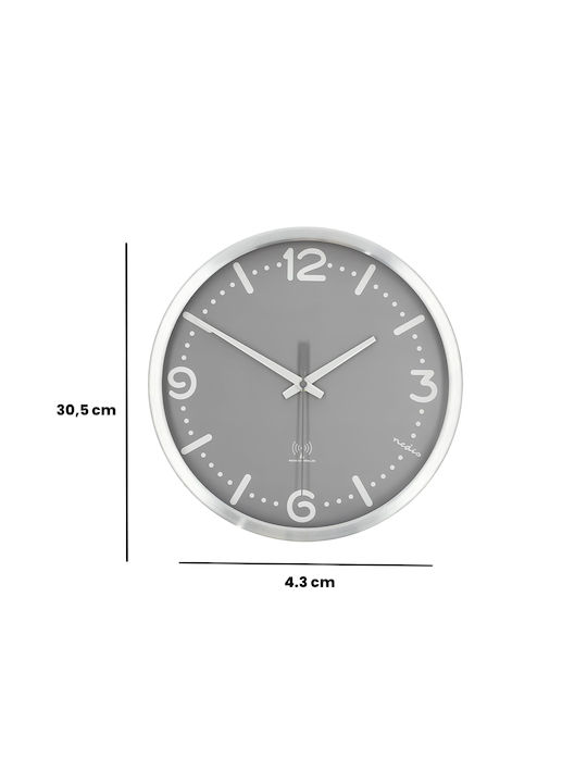 Nedis Αθόρυβο Ρολόι Τοίχου Μεταλλικό Γκρι Ø30cm