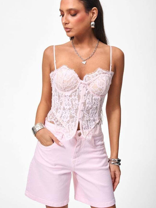 Women's High Waist Pink Jean Shorts