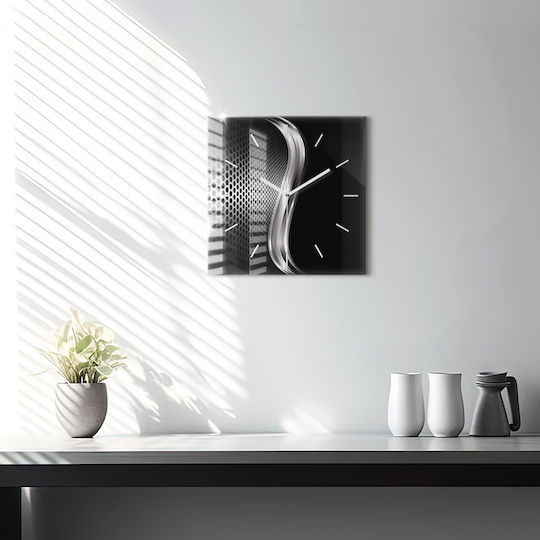 Tulup Silent Ceas de Perete Sticlă Negru 30x30cm