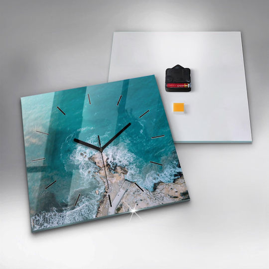 Tulup Αθόρυβο Ρολόι Τοίχου Γυάλινο Μπλε 30x30cm