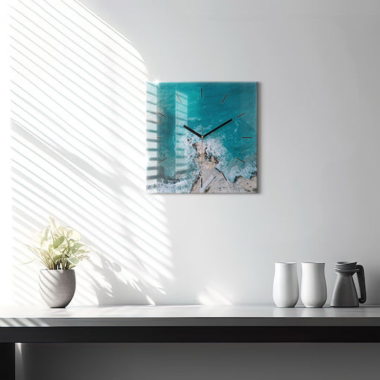 Tulup Αθόρυβο Ρολόι Τοίχου Γυάλινο Μπλε 30x30cm