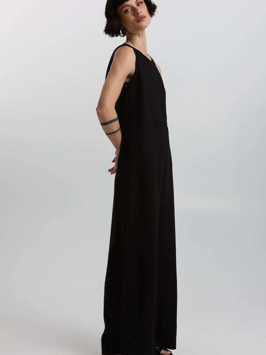 Women's Linen One-piece Jumpsuit Black