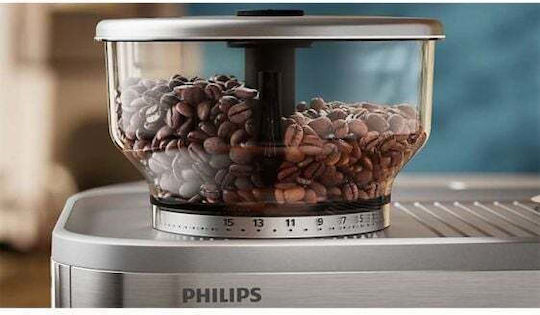 Philips Coffee Machine Αυτόματη Μηχανή Espresso 1050W Πίεσης 15bar με Μύλο Άλεσης Ασημί