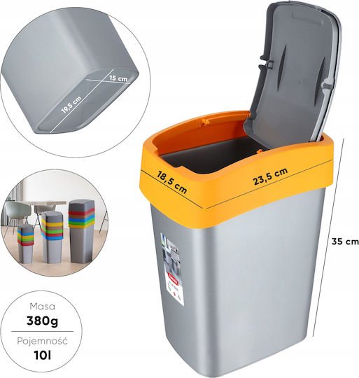 Curver Flip Bin Plastic Waste Bin with Oscillating Lid Orange 10lt