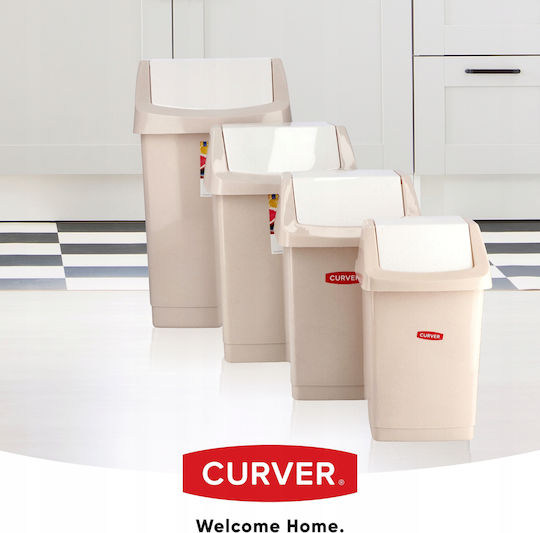 Curver Click-It Plastic Waste Bin with Oscillating Lid Beige 25lt