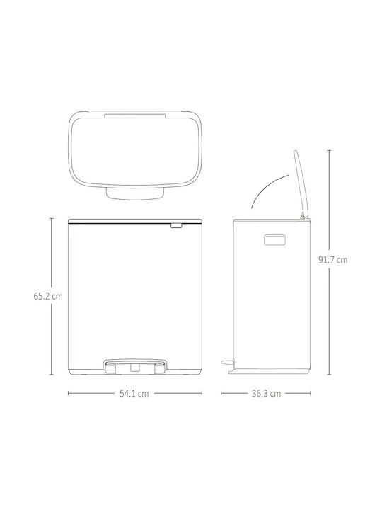 Brabantia Bo Pedal Mülleimer Kunststoff mit Pedal Graue 60lt