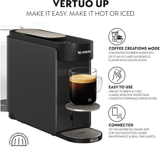 De'Longhi Vertuo Up Espresso Capsule Coffee Machine for Nespresso 15 Bar Pressure Anthracite