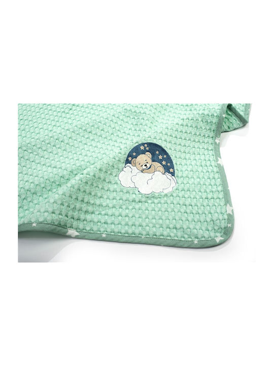 Dimcol Nursery Swaddling Blanket Cloudy Bear Waffle Green with Animal 80x110cm