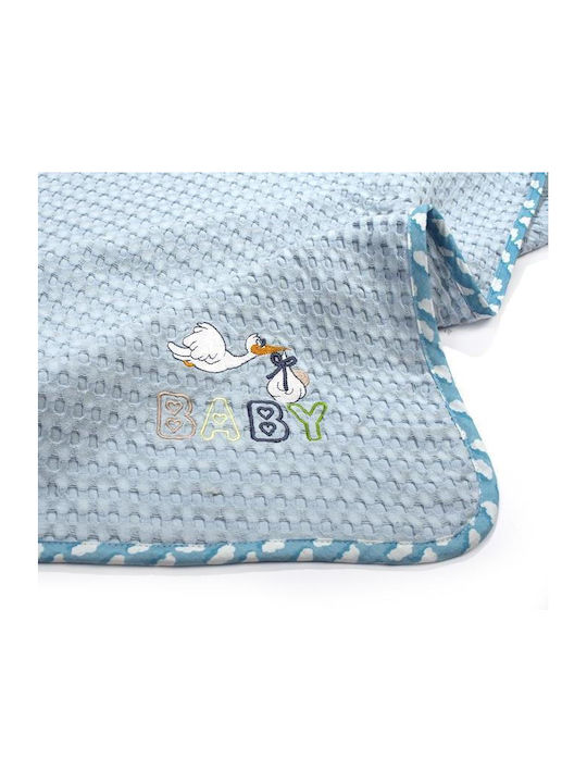 Dimcol Cot Blanket Stork Waffle Light Blue 100x160cm