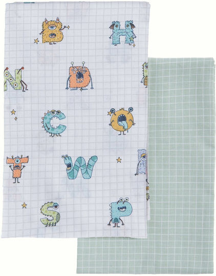 Nef-Nef Homeware Alphabet Monster Seturi de cearșafuri pentru bebeluși Pentru Cradle Bumbac Verzi 70x120buc 2buc