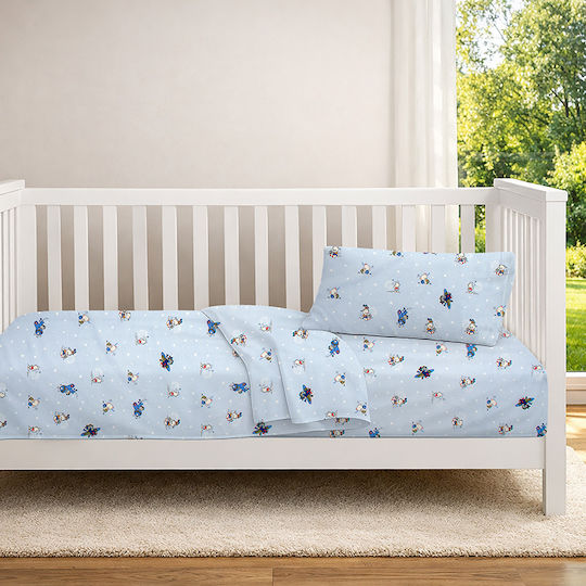 Dimcol Set Baby Crib Cotton Fitted Sheets Bear's Playtime 591 Light Blue 70x140cm