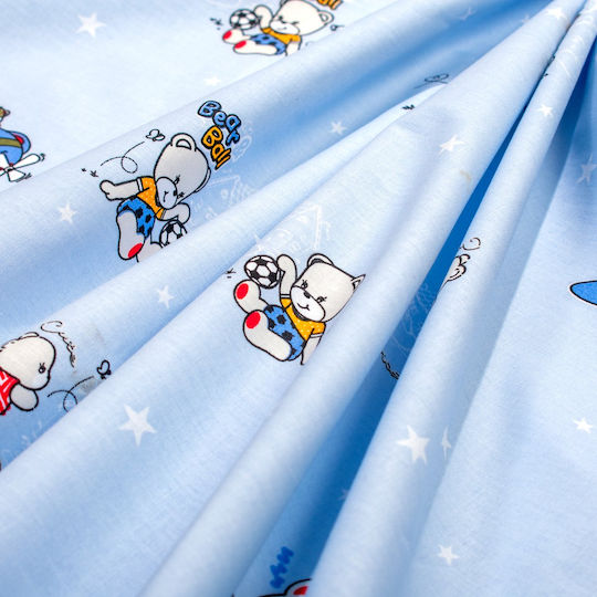 Dimcol Set Baby Crib Cotton Fitted Sheets Bear's Playtime 591 Light Blue 70x140cm