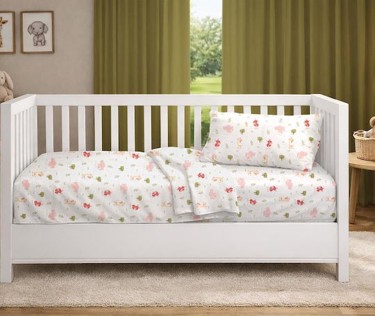 Dimcol Baby Crib Cotton Fitted Sheet Happy Safari 712 White 70x140cm