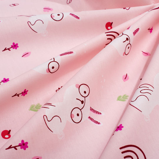 Dimcol Baby Crib Cotton Fitted Sheet Garden 585 Pink 70x140cm