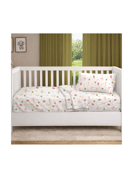 Dimcol Baby Crib Cotton Fitted Sheet Happy Safari 712 White 70x140cm