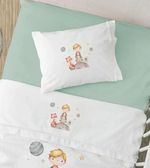 Borea Сет Бебешки Чаршафи За Кошара Памучни Little Prince Бели 120x160см