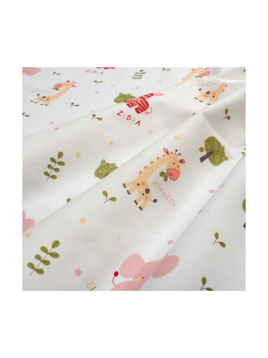 Dimcol Baby Crib Cotton Fitted Sheet Happy Safari 712 White 70x140cm