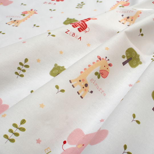 Dimcol Baby Crib Cotton Fitted Sheet Happy Safari 712 White 70x140cm