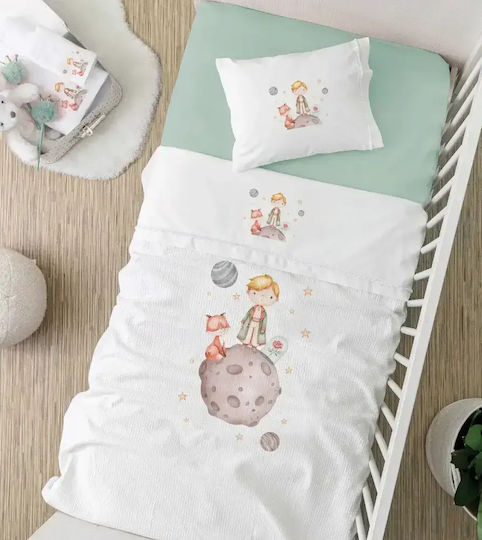 Borea Сет Бебешки Чаршафи За Кошара Памучни Little Prince Бели 120x160см