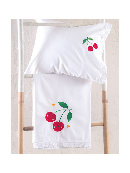 Rythmos Set Baby Sheets Crib Cotton Cheries White 100x160cm 3pcs
