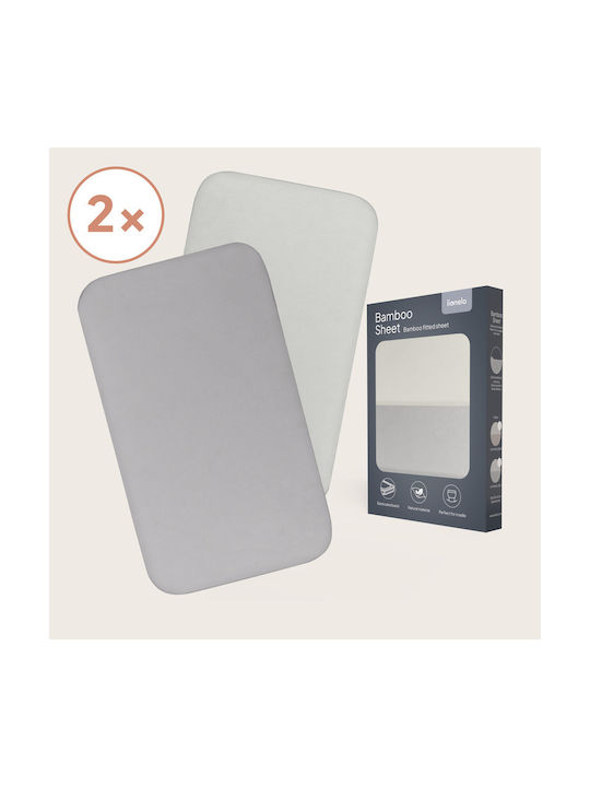 Lionelo Set Lenjerii de Pat Bebe Pentru Leagăn Din Bumbac cu Elastic Albe 80x42cm LO-BAMBOO_SHEET_OFF_WHITE_GREY_80x42