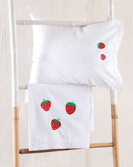 Rythmos Сет Бебешки Чаршафи За Кошара Памучни Fragola Бели 100x160см 3бр