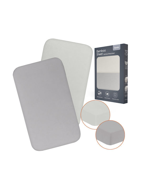 Lionelo Set Lenjerii de Pat Bebe Pentru Leagăn Din Bumbac cu Elastic Albe 80x42cm LO-BAMBOO_SHEET_OFF_WHITE_GREY_80x42
