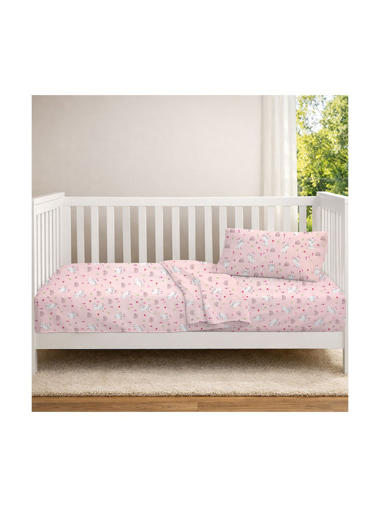 Dimcol Set Baby Crib Cotton Sheets Rabbit Garden 585 Multicolour 120x160cm 3 Pieces