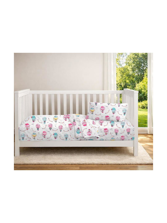 Dimcol Set Baby Crib Cotton Sheets The Floating Zoo Multicolour 120x160cm 3 Pieces