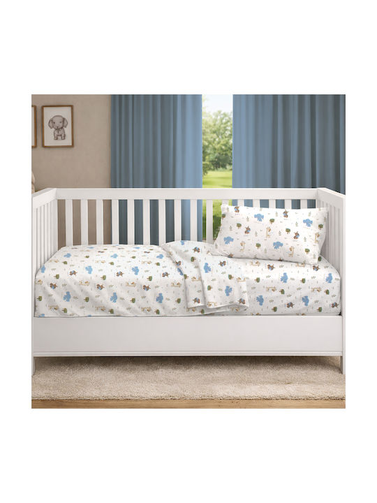 Dimcol Baby Crib Cotton Fitted Sheet Happy Safari 711 White 70x140cm