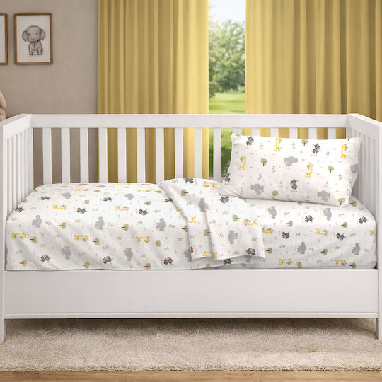Dimcol Подредба Детски Чаршафи За Количка Памучни Happy Safari 713 Многоцветни 120x160см 3 Бройки