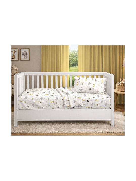 Dimcol Baby Crib Cotton Fitted Sheet Happy Safari 713 White 70x140cm