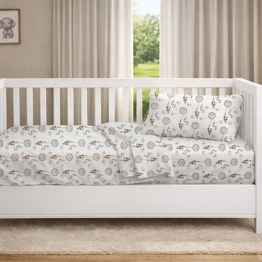 Dimcol Baby Crib Cotton Fitted Sheet Floating Bunny 715 Gray 70x140cm