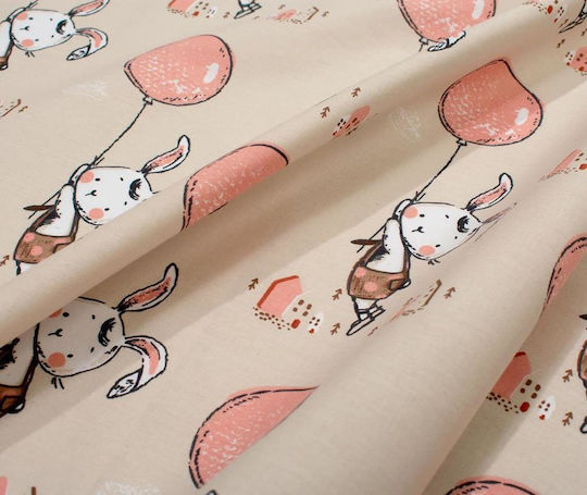 Dimcol Детски Чаршаф За Количка Памучен с Ластик Floating Bunny 714 Бежов 70x140см