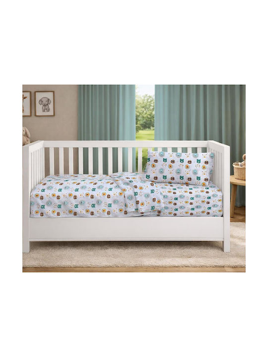 Dimcol Baby Cradle Cotton Sheet Big Cats 28 Turquoise 80x110cm