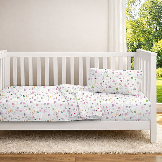 Dimcol Baby Crib Sheet Cotton Fitted Whimsical Mountainside 587 White 70x140cm