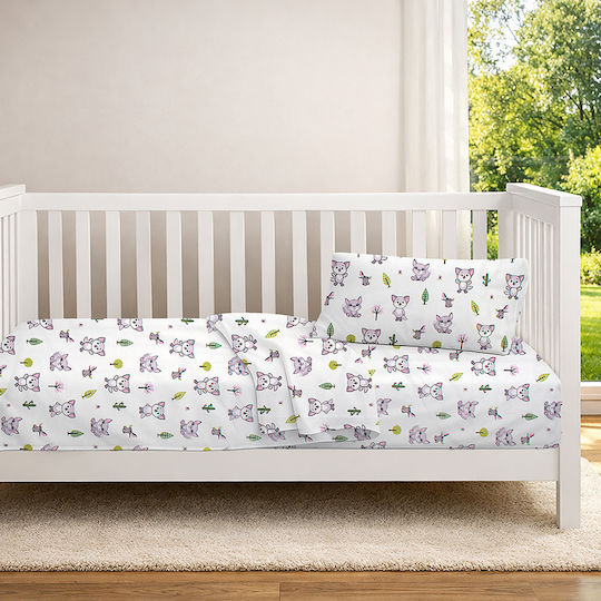 Dimcol Baby Crib Cotton Fitted Sheet Baby Foxes 594 White 70x140cm